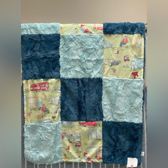 SEW SWEET MINKY DESIGNS Camping Motif Patchwork Throw 31x55